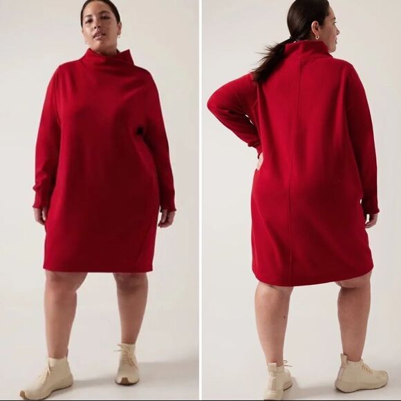 Athleta Plus Size Cozy Karma Mock Neck Dress Candy Red 1X NWOT - Picture 1 of 8